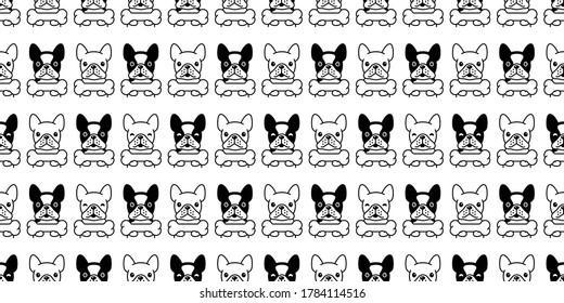 dog seamless pattern french bulldog vector bone pet puppy animal scarf isolated repeat wallpaper tile background cartoon illustration doodle black white design