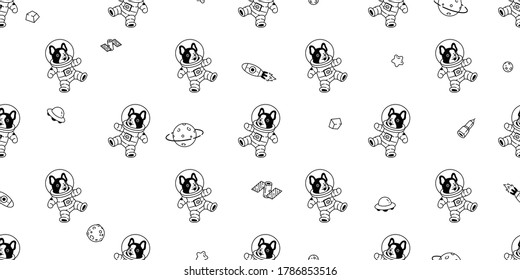 dog seamless pattern french bulldog vector space suit spaceship ufo Galaxy star puppy pet animal scarf isolated tile background repeat wallpaper cartoon illustration doodle design