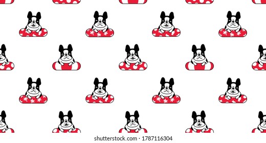 dog seamless pattern french bulldog swimming ring pool ocean beach puppy pet breed vector repeat wallpaper scarf isolated tile background cartoon animal doodle illustration design