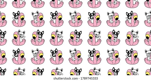 dog seamless pattern french bulldog swimming ring flamingo pool ocean beach puppy pet breed vector repeat wallpaper scarf isolated tile background cartoon doodle animal illustration design