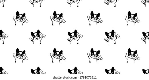 dog seamless pattern french bulldog vector bone pet puppy happy animal scarf isolated repeat wallpaper tile background doodle cartoon illustration design