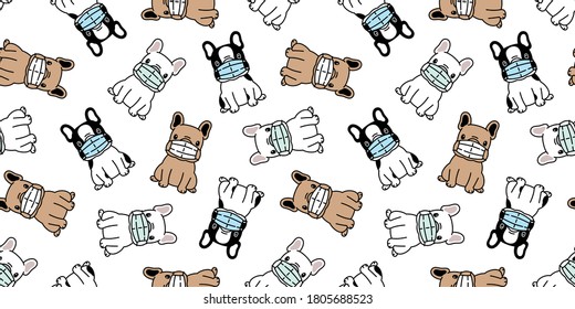 dog seamless pattern french bulldog face mask covid19 coronavirus pm 25 vector pet puppy animal scarf isolated repeat wallpaper tile background cartoon doodle illustration design