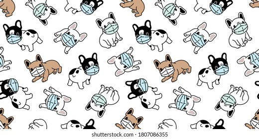 dog seamless pattern french bulldog face mask covid19 coronavirus pm 25 vector pet puppy animal cartoon scarf isolated repeat wallpaper tile background illustration doodle design