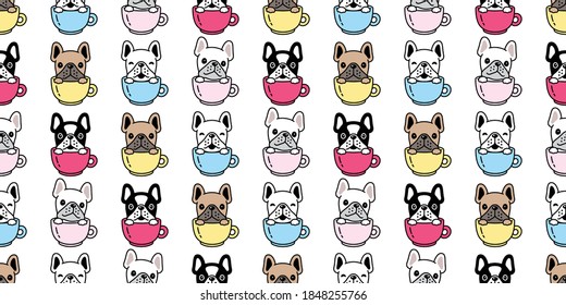 dog seamless pattern french bulldog vector coffee cup cartoon tile background repeat wallpaper scarf isolated illustration design