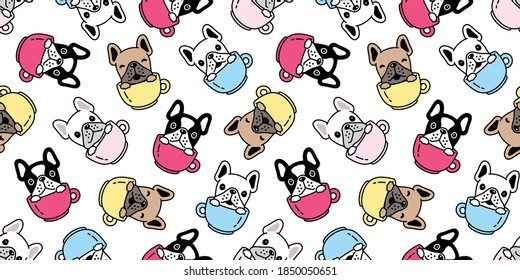 dog seamless pattern french bulldog vector coffee cup cartoon tile background repeat wallpaper scarf isolated doodle illustration design