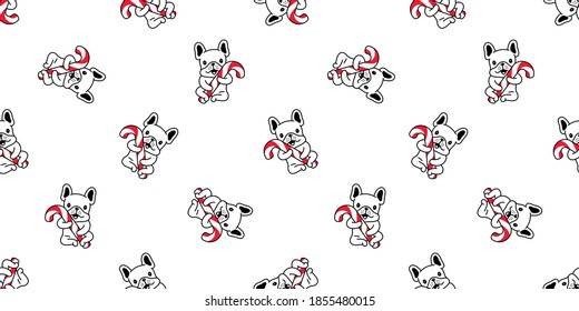dog seamless pattern french bulldog vector candy cane cartoon tile background repeat wallpaper scarf isolated illustration white design