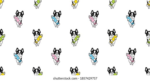 dog seamless pattern french bulldog vector pencil color pen cartoon tile background repeat wallpaper scarf isolated illustration design