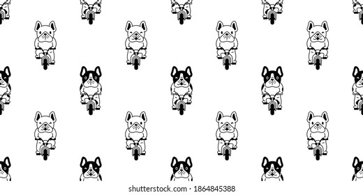 dog seamless pattern french bulldog vector bicycle cycling cartoon repeat wallpaper tile background scarf isolated illustration design