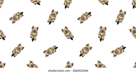 dog seamless pattern french bulldog vector bicycle cycling cartoon repeat wallpaper tile background scarf isolated illustration brown design