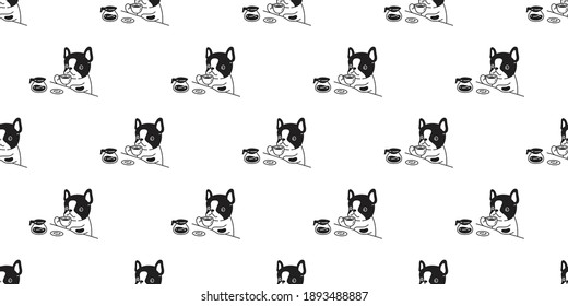 dog seamless pattern french bulldog vector coffee tea cartoon tile background repeat wallpaper scarf isolated illustration design