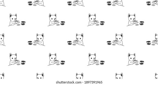 dog seamless pattern french bulldog vector coffee pot tea cartoon tile background repeat wallpaper scarf isolated illustration design
