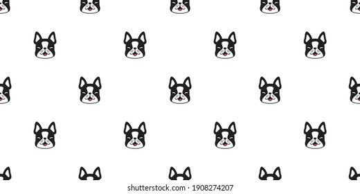 dog seamless pattern french bulldog vector face head cartoon icon smile repeat wallpaper tile background scarf isolated illustration design