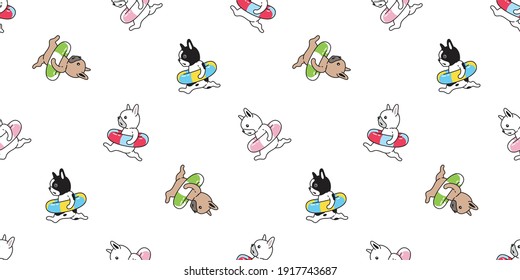 dog seamless pattern french bulldog vector swimming pool ring cartoon tile background beach ocean summer repeat wallpaper scarf isolated doodle illustration design