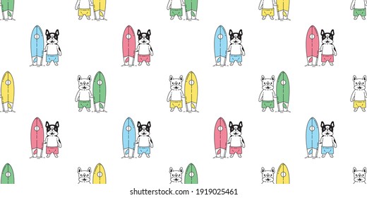 dog seamless pattern french bulldog vector surfboard beach ocean cartoon summer scarf isolated repeat wallpaper tile background doodle illustration design