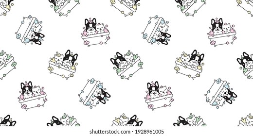 dog seamless pattern french bulldog bath shower vector cartoon tile background repeat wallpaper illustration scarf isolated doodle design