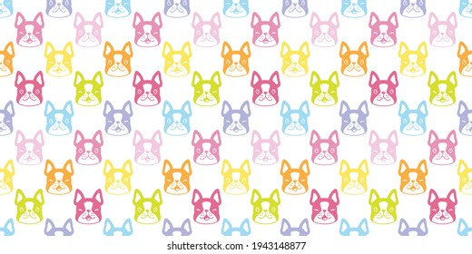 dog seamless pattern french bulldog vector face head cartoon icon smile repeat wallpaper tile background scarf isolated illustration color design