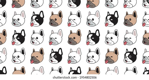 dog seamless pattern french bulldog vector smile head footprint paw cartoon repeat wallpaper tile background scarf isolated illustration doodle design