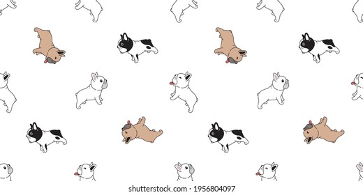 dog seamless pattern french bulldog smile vector breed footprint paw cartoon repeat wallpaper tile background scarf isolated illustration doodle design