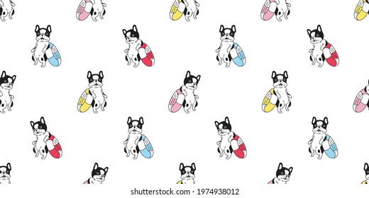 dog seamless pattern french bulldog vector swimming pool ring cartoon tile background beach ocean summer repeat wallpaper doodle scarf isolated illustration design