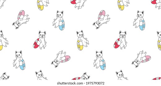 dog seamless pattern french bulldog vector swimming pool ring cartoon tile background beach ocean summer repeat wallpaper doodle scarf isolated illustration white design