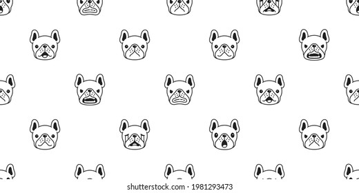 dog seamless pattern french bulldog emotions vector breed paw footprint cartoon repeat wallpaper tile background scarf isolated illustration doodle white design