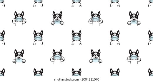 dog seamless pattern french bulldog face mask covid19 coronavirus vector pet puppy animal scarf isolated tile background cartoon doodle repeat wallpaper illustration design