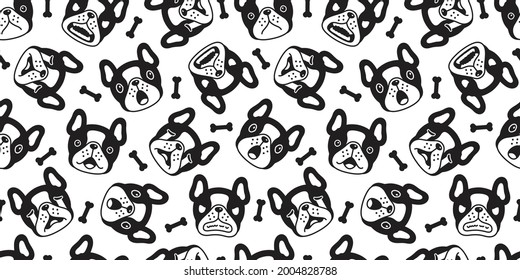 dog seamless pattern french bulldog vector face head cartoon icon smile repeat wallpaper tile background illustration scarf isolated design