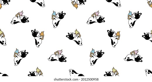 dog seamless pattern french bulldog ice cream vector breed paw footprint cartoon repeat wallpaper tile background scarf isolated illustration doodle design