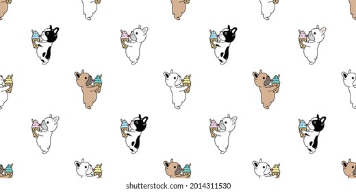 dog seamless pattern french bulldog ice cream vector breed paw footprint cartoon tile background repeat wallpaper scarf isolated illustration doodle design
