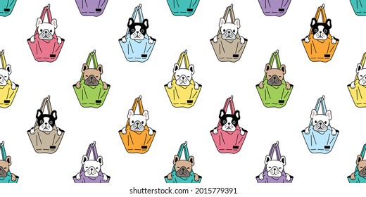 dog seamless pattern french bulldog shopping bag vector pet puppy breed cartoon repeat wallpaper tile background scarf isolated doodle illustration design