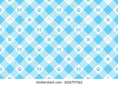 dog seamless pattern french bulldog paw footprint checked tartan plaid bone poo cat vector cartoon repeat wallpaper tile background doodle scarf gift wrapping paper illustration design