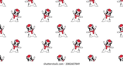 dog seamless pattern french bulldog Christmas french bulldog Santa Claus hat vector cartoon scarf isolated repeat wallpaper tile background illustration design