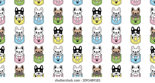 dog seamless pattern french bulldog pocket vector pet puppy breed cartoon repeat wallpaper doodle tile background illustration scarf isolated design