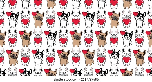 dog seamless pattern french bulldog heart valentine vector pet puppy breed cartoon character repeat wallpaper doodle tile background illustration scarf design isolated