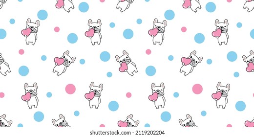 dog seamless pattern french bulldog heart valentine vector puppy pet breed bubble cartoon repeat wallpaper doodle tile background illustration scarf design isolated