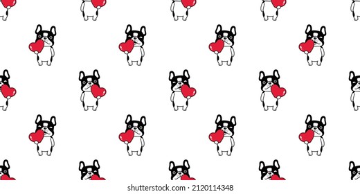 dog seamless pattern french bulldog heart valentine vector puppy pet breed cartoon repeat wallpaper doodle tile background illustration scarf design isolated