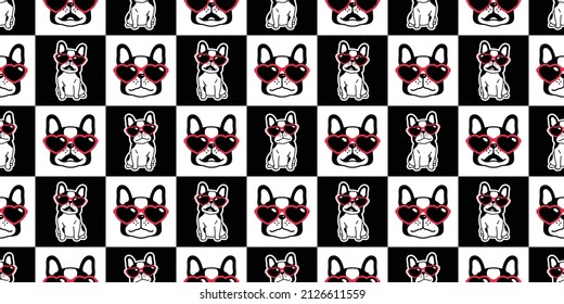 dog seamless pattern french bulldog sunglasses vector puppy pet breed cartoon character repeat wallpaper tile background doodle illustration design isolated