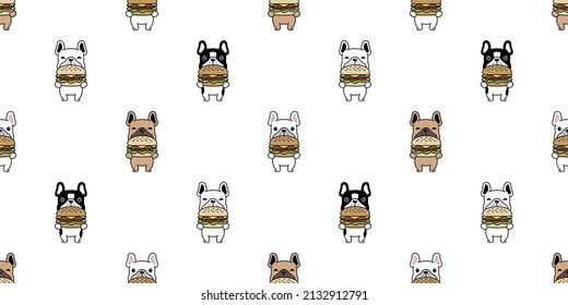 dog seamless pattern french bulldog hamburger vector puppy pet fast food breed cartoon character repeat wallpaper tile background doodle illustration design isolated