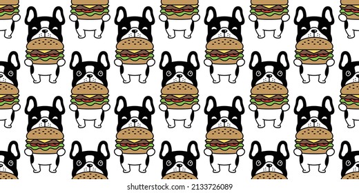 dog seamless pattern french bulldog hamburger vector puppy pet fast food breed cartoon character repeat wallpaper tile background isolated doodle illustration design clip art