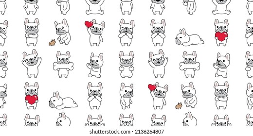 dog seamless pattern french bulldog heart valentine vector puppy pet breed cartoon tile background repeat wallpaper isolated doodle design illustration