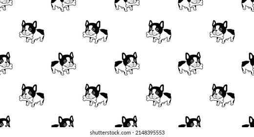 Dog Seamless Pattern French Bulldog Bone Food Vector Pet Eating Puppy Breed Character Cartoon Repeat Wallpaper Isolated Tile Background Doodle Illustration Design Clip Art