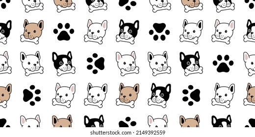 Dog Seamless Pattern French Bulldog Vector Bone Food Pet Eating Puppy Face Head Pet Character Cartoon Scarf Isolated Repeat Wallpaper Tile Background Doodle Illustration Design Brown Clip Art