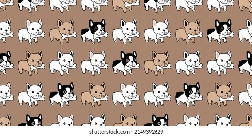 Dog Seamless Pattern French Bulldog Bone Food Vector Pet Eating Puppy Breed Character Cartoon Repeat Wallpaper Isolated Tile Background Doodle Illustration Design Brown Clip Art