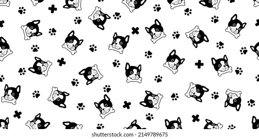 Dog Seamless Pattern French Bulldog Cross Bone Food Vector Pet Eating Puppy Breed Character Cartoon Repeat Wallpaper Isolated Tile Background Doodle Illustration Design Clip Art