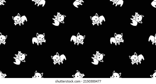 Dog Seamless Pattern French Bulldog Bone Food Vector Pet Eating Puppy Breed Character Cartoon Repeat Wallpaper Isolated Tile Background Doodle Illustration Design Black Clip Art