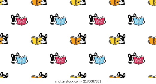 dog seamless pattern french bulldog book reading vector pet puppy breed cartoon scarf isolated tile background repeat wallpaper wrapping paper doodle illustration design