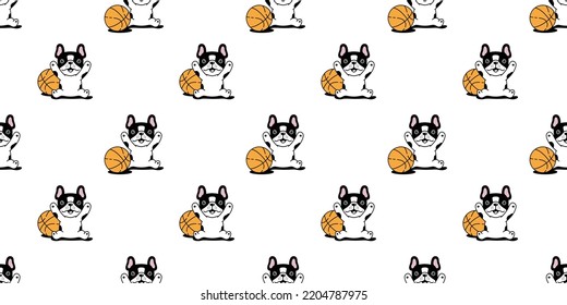 dog seamless pattern french bulldog basketball vector pet ball toy sport puppy breed cartoon scarf isolated tile background repeat wallpaper wrapping paper doodle illustration design