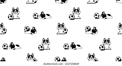 dog seamless pattern french bulldog football soccer sport vector pet ball toy puppy breed cartoon scarf isolated tile background repeat wallpaper wrapping paper doodle illustration design