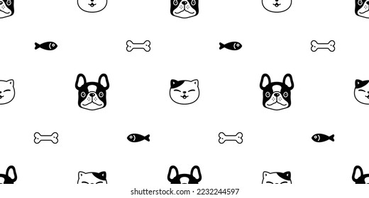 dog seamless pattern french bulldog cat kitten vector calico fish bone tile background gift wrapping paper scarf isolated repeat wallpaper cartoon illustration design