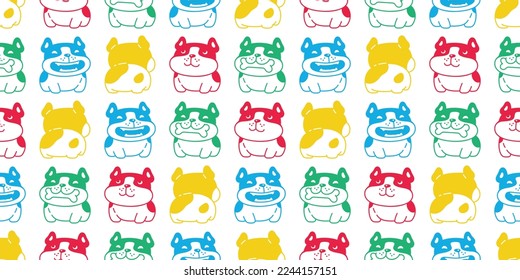 dog seamless pattern french bulldog vector colorful pet puppy smile bone food bowl breed cartoon repeat wallpaper doodle tile background illustration scarf design isolated